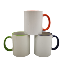 Großhandel 11 Unzen Oberkante und Griff Keramikkaffeetasse mit Farbglasur für Sublimation Printing